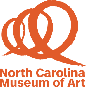 Logo of the North Carolina Museum of Art with an orange curlicue and the name of the museum